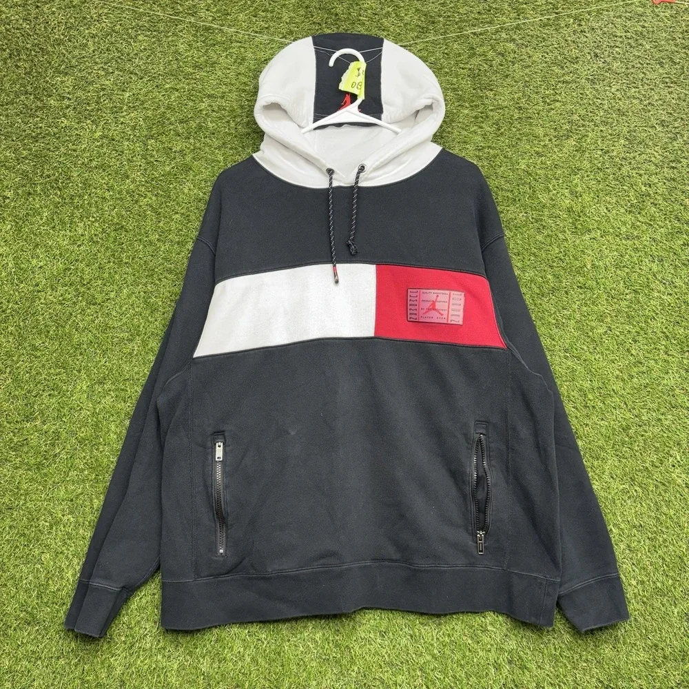 Nike Air Jordan Hoodie Sweatshirt Mens XL Black Color Block Zip Pockets Hip Hop